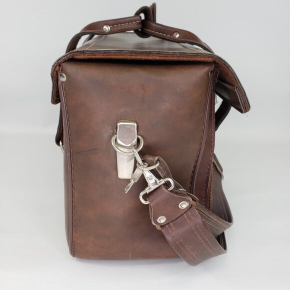 Vintage Brown Leather Hard Side Zipper Drop Front Camera Bag Case 14"X 10"X 7" - Picture 7 of 16